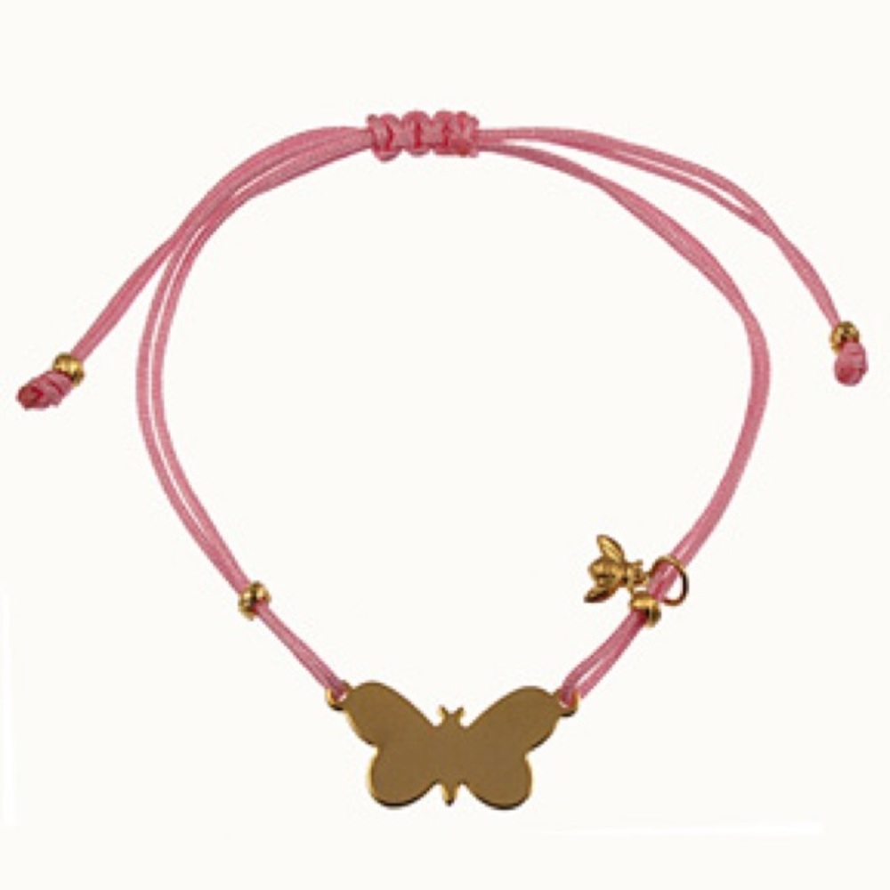 New gold butterfly charm pink String Tie Bracelet